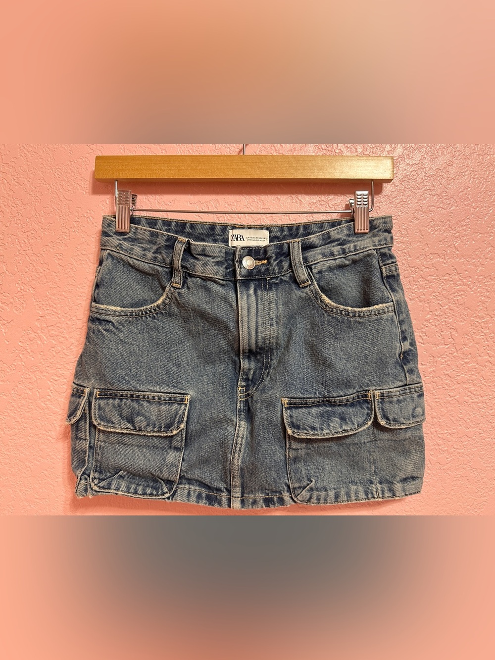 Zara Blue Denim Cargo Mini Skirt